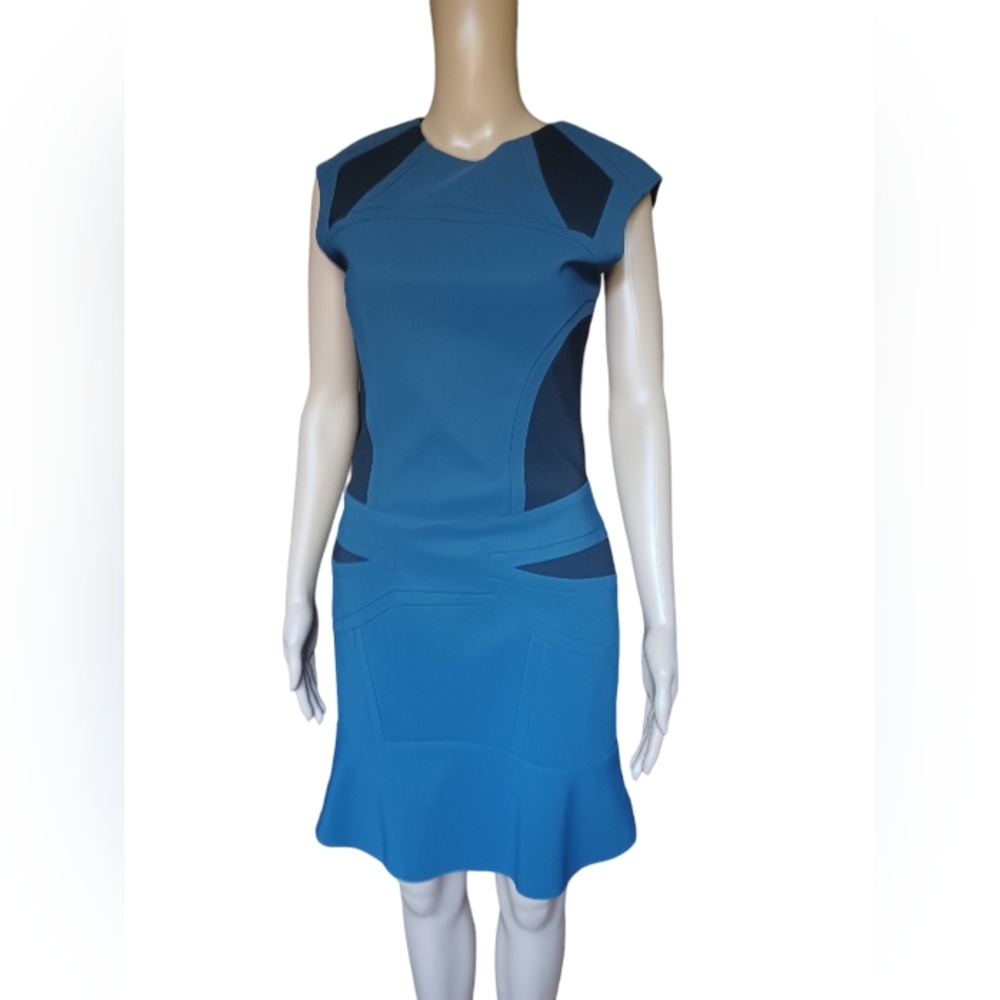 Belstaff Womens Flounced Aline Dress Knee Length Cap Sleeves Colorblock Size 38